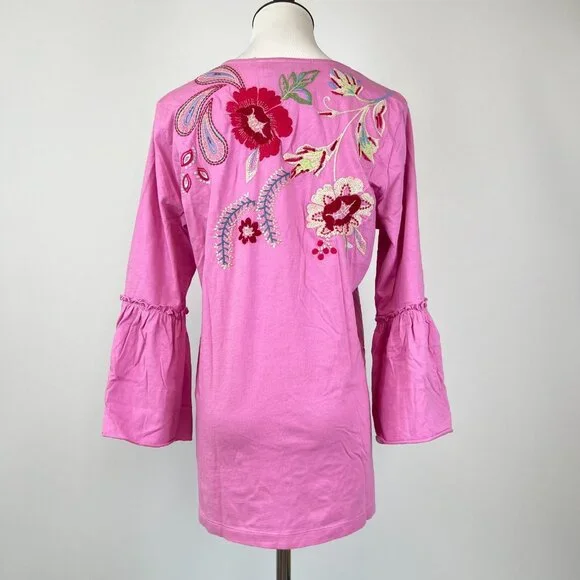 NWOT JOHNNY WAS Freyde Cotton Embroidered Floral Tee 3/4 Sleeves Shirt Size S - Picture 7 of 14